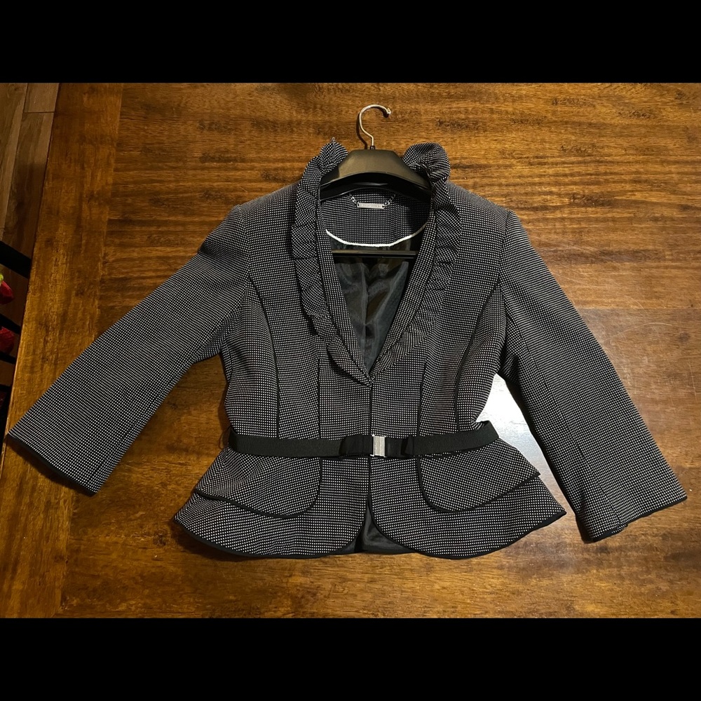 WHBM Black & White Polka Dot Belted Peplum Jacket Size 6